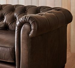 Chesterfield Roll Arm Leather Sofa (65&quot;&ndash;96&quot;)