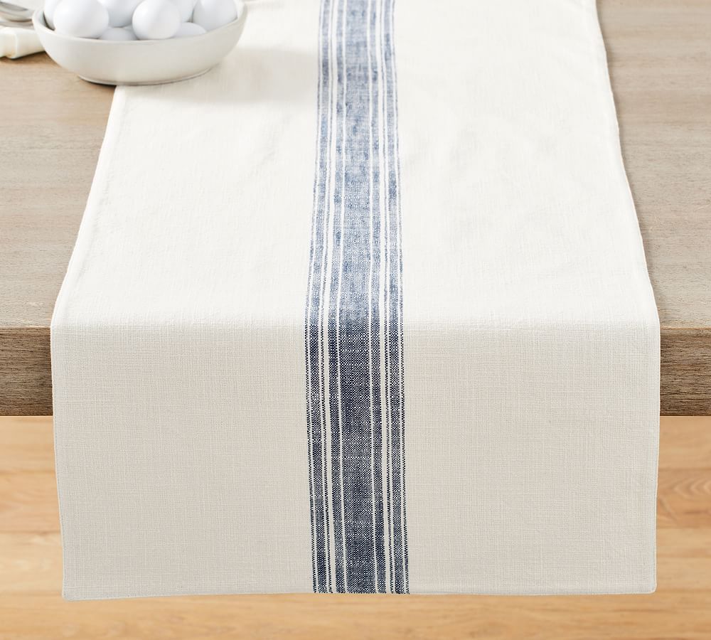 French Striped Organic Cotton Grain Sack Table Runner