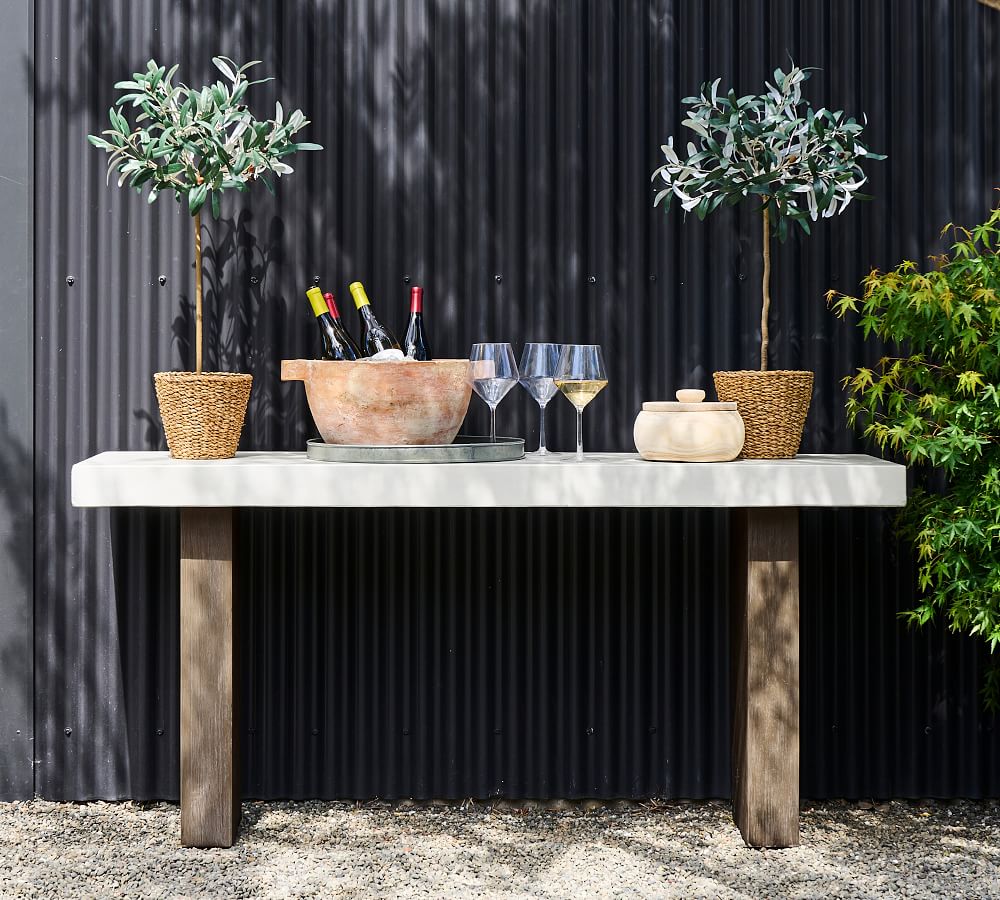 Pomona Concrete &amp; Acacia Rectangular Outdoor Console Table (65&quot;)