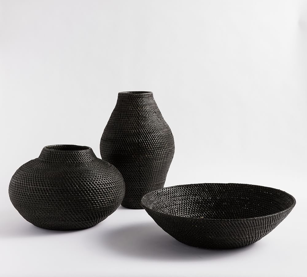 Woven Rattan Vase Collection, Black