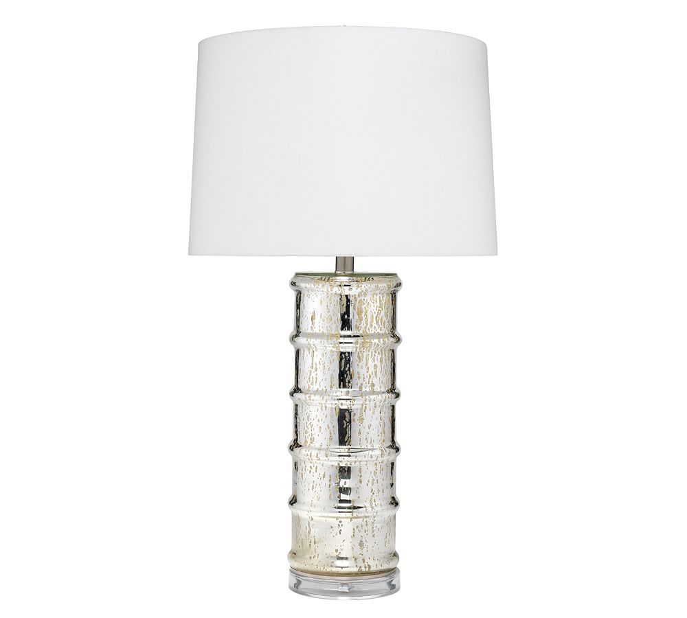 Silver Mercury Glass Table Lamp with Off-White Linen Shade