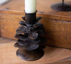 Metal Pinecone Taper Candleholders - Set of 2