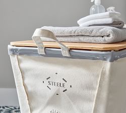 Medium Elevated Canvas Laundry Basket with Wheels