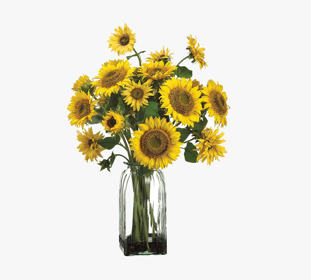 Faux Sunflower In Glass Vase