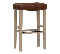 Manchester Leather Backless Bar Height Bar Stool 30&quot;, Seadrift Leg, Statesville Molasses