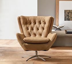 Open Box: Wells Tufted Leather Swivel Chair