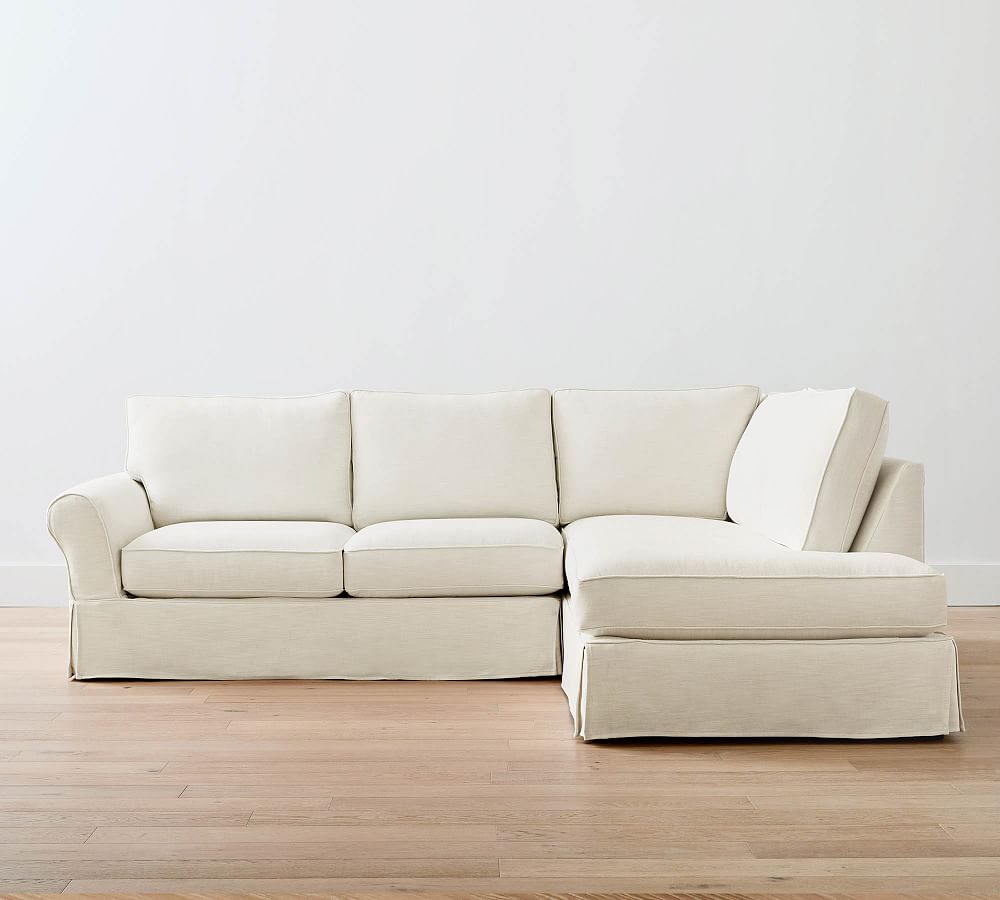 PB Comfort Roll Arm Slipcovered Return Bumper Sectional (124&quot;)