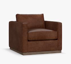 Carmel Slim Arm Leather Wood Base Chair