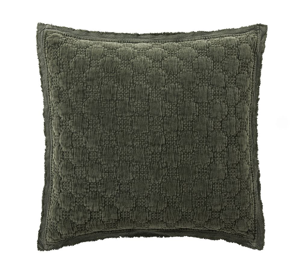 Velvet Lattice Handcrafted Quilted Sham, Loden color, set of 2