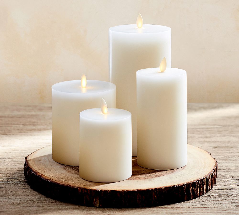 Premium Flickering Flameless Wax Pillar Candles - Set of 4