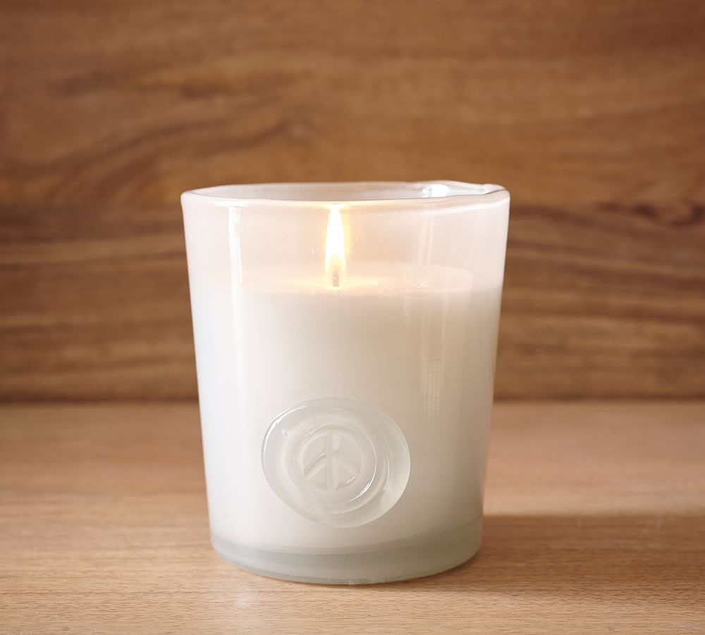 Mindfulness Ivory Stamped Glass Candle - Cerulean Sea