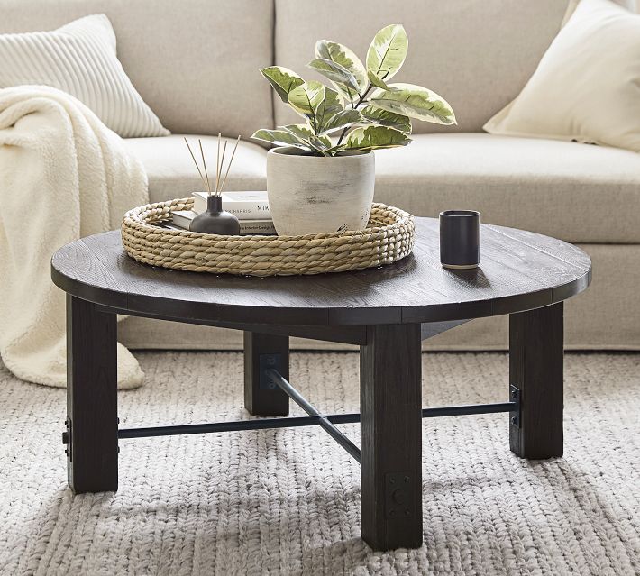 Benchwright Round Coffee Table Blackened Oak 42 L Pottery Barn