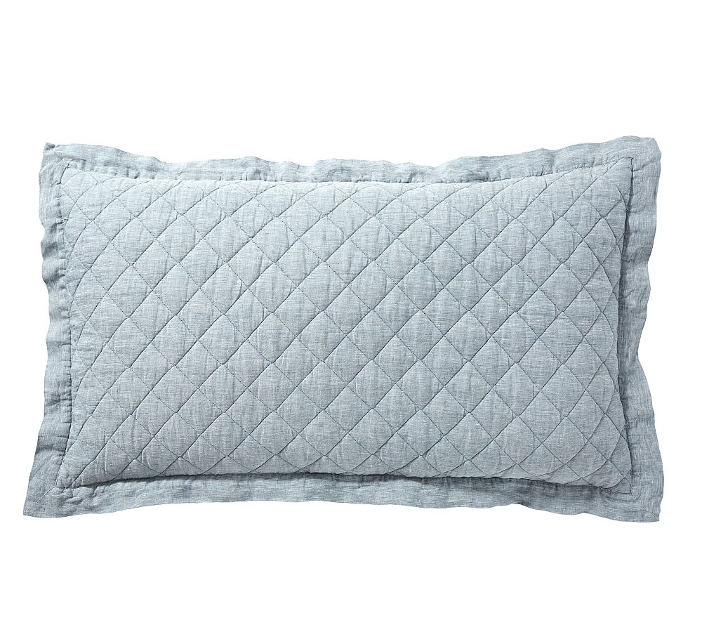 Belgian Flax Linen Diamond Quilted Sham - King, Set of 2, Chambray