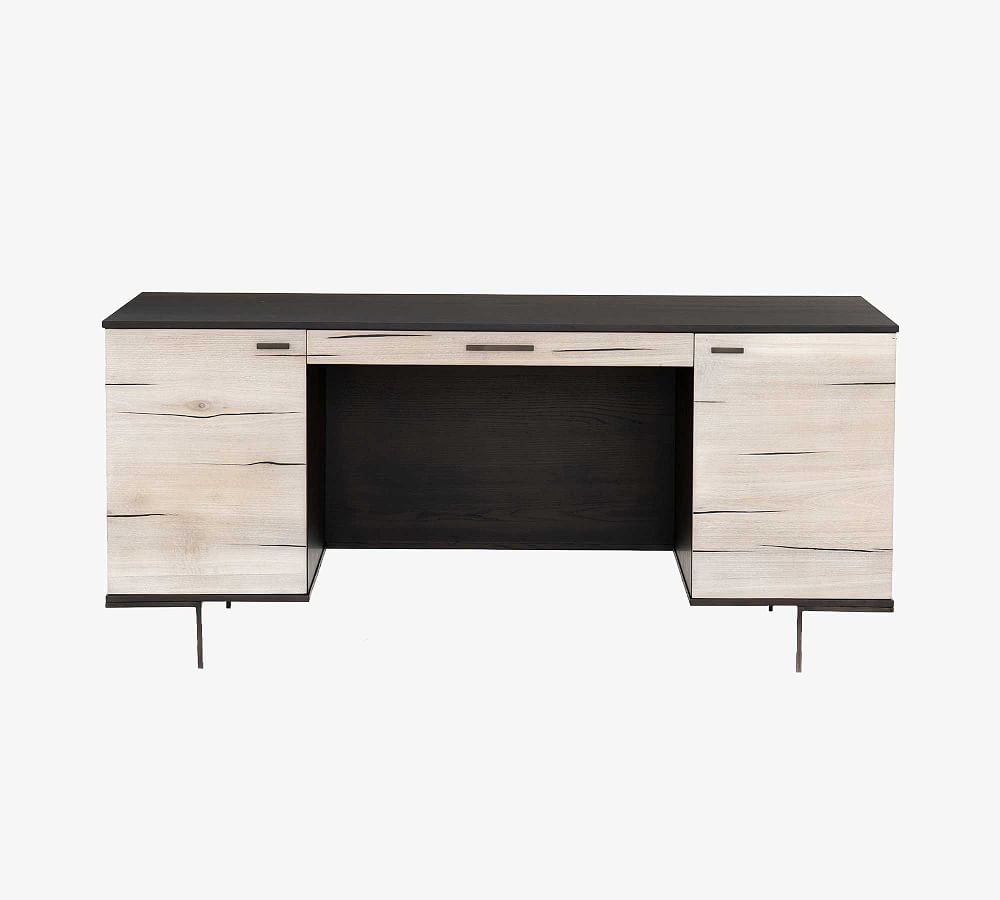 Contemporary Black and Cream Executive Desk with Drawer