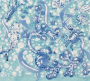 Aqua Floral Block Print Round Cotton Tablecloth