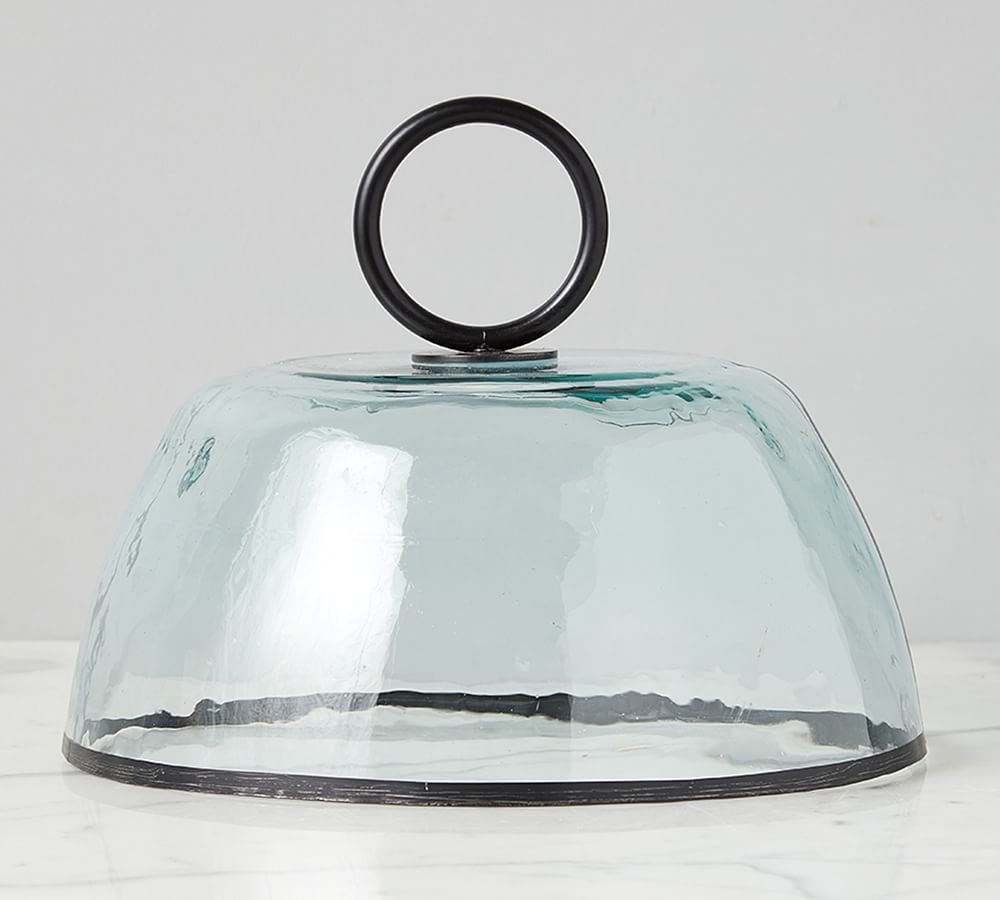 Artisan Recycled Glass Cake Dome w/ Iron Handle