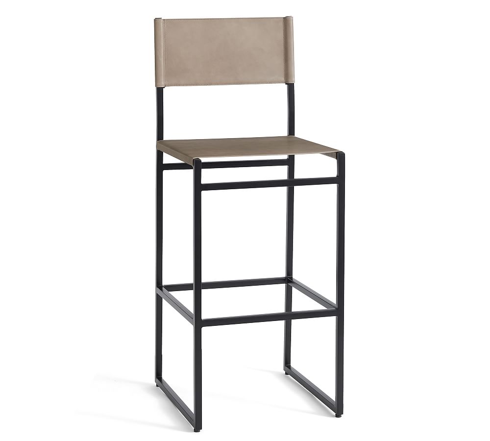 OPEN BOX: Hardy Leather Bar Stool, Bronze/Gray Leather