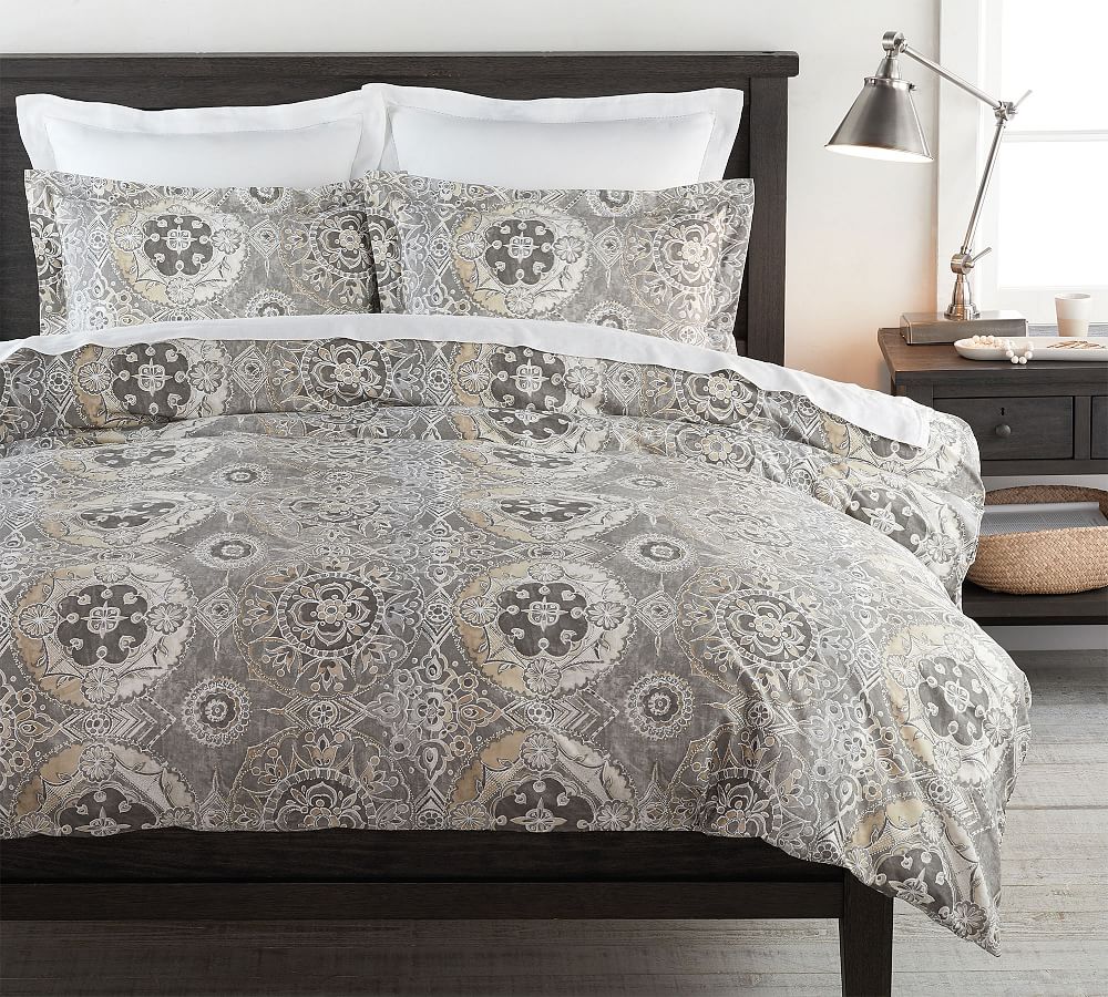 Open Box: Gray Jacquelyn Medallion Organic Sateen Duvet Cover, King/Cal. King