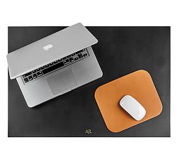 Leather Blotter And Mouse Pad Set, Tan/Black