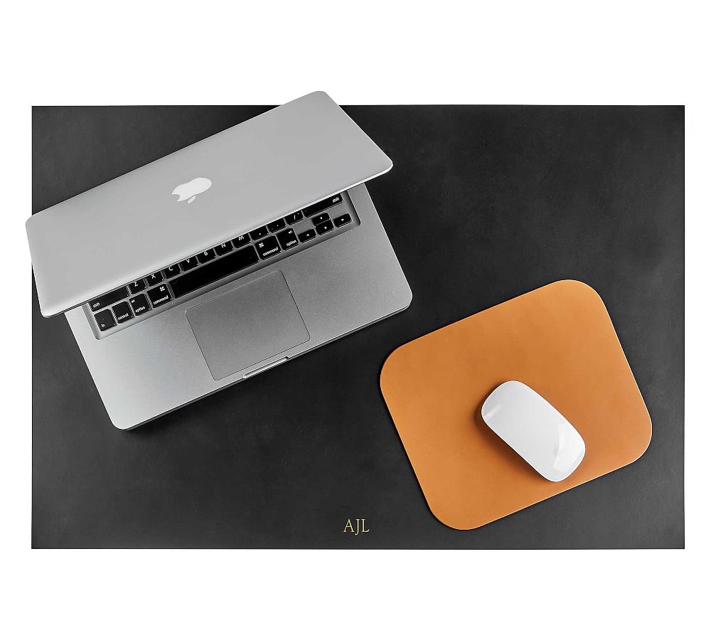 Leather Blotter And Mouse Pad Set, Tan/Black