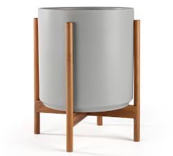 Modern Ceramic Planters with Wooden Stand