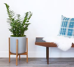 Modern Ceramic Planters with Wooden Stand