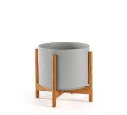 Modern Ceramic Planters with Wooden Stand