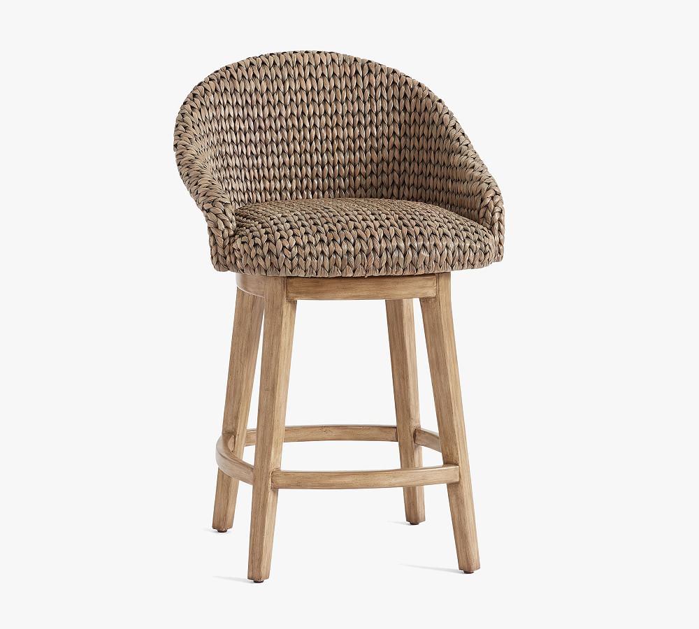 OPEN BOX: Seagrass Bucket Swivel Counter Stool, Gray Wash