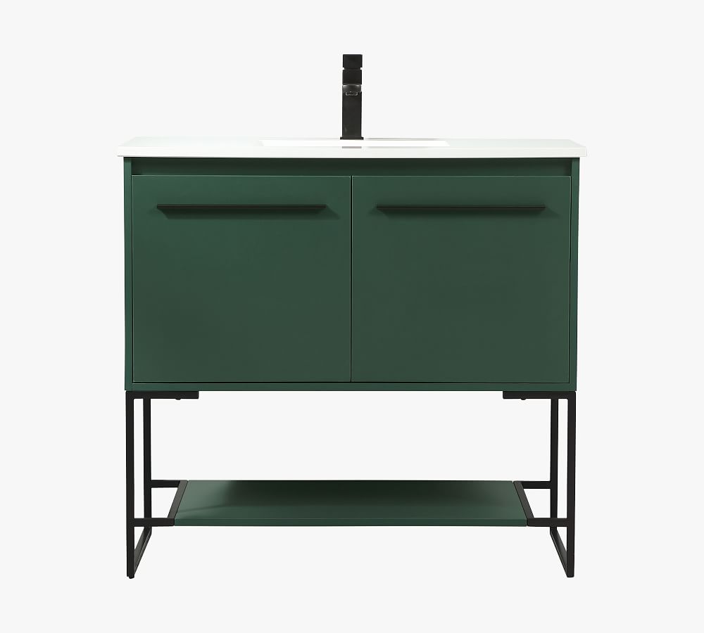 Green 36" Single Sink Vanity with Marble Top