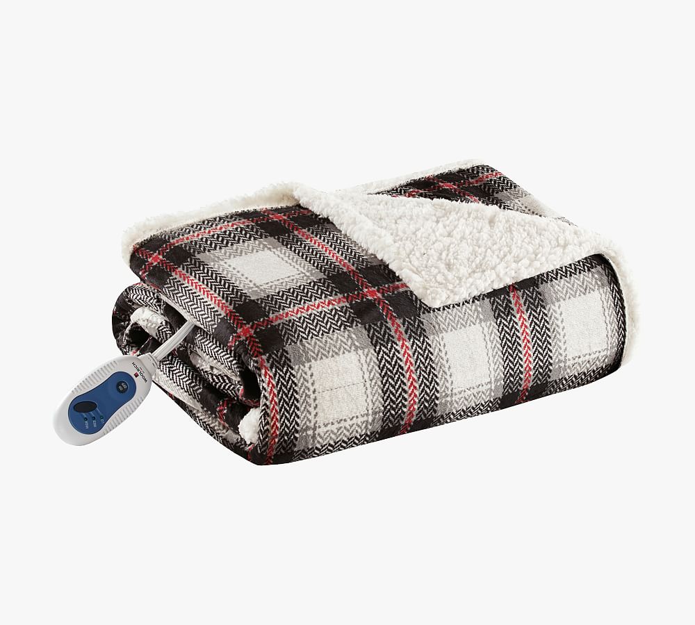 Oversized Black Sherpa and Faux Mink Heated Throw Blanket
