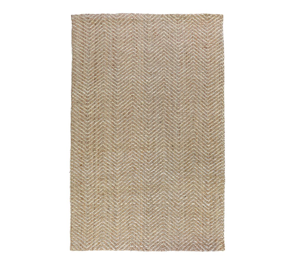 Natural Ivory Herringbone Wool and Cotton Rectangular Rug 8' x 10'
