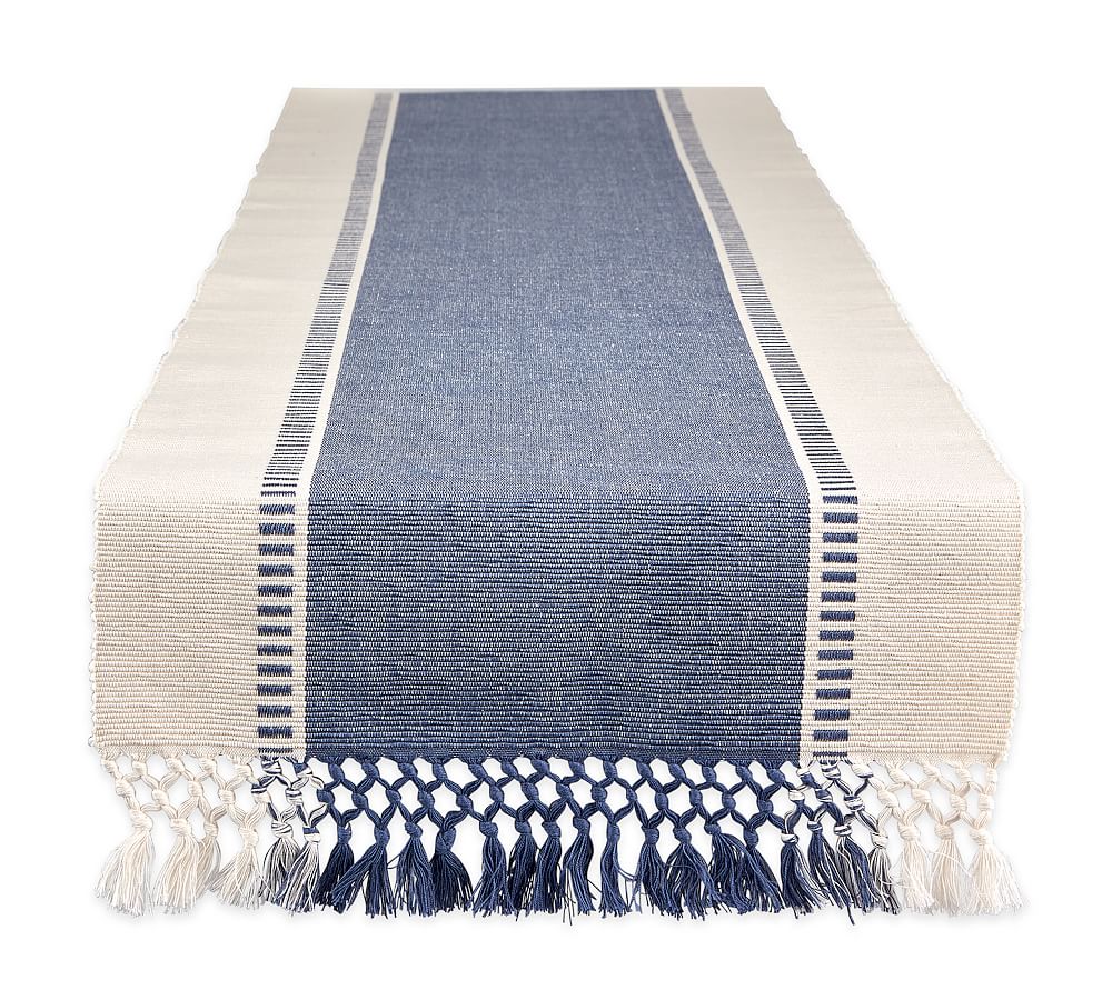 French Blue and White Striped Cotton Table Runner