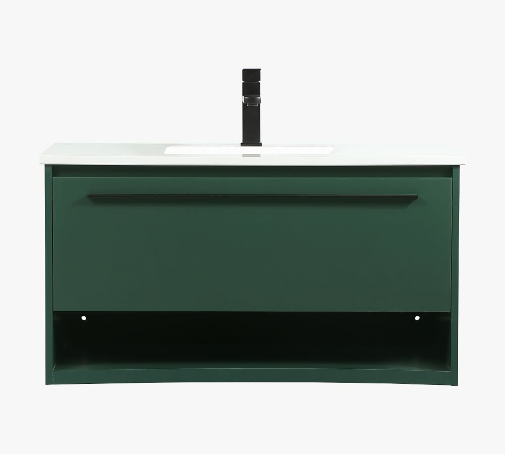 Green 36" Single Sink Freestanding Vanity with White Marble Top