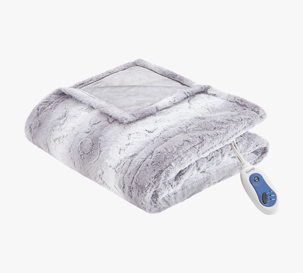 Heated Oversized Faux Fur Throw Blanket