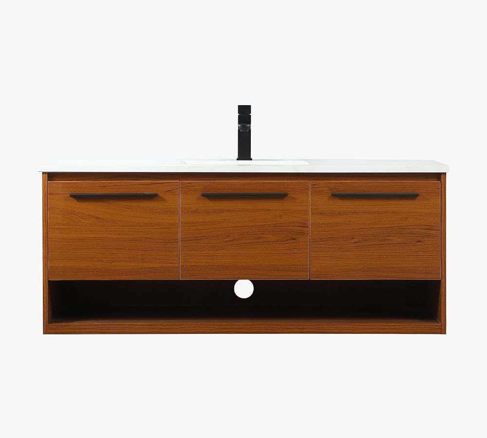 Teak 48" Single Sink Vanity with Ivory Marble Top