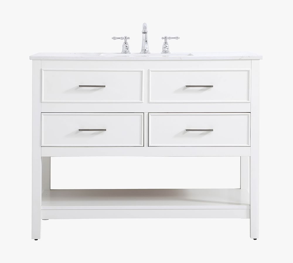 Sinclaire 42" White MDF Single Sink Vanity with Marble Top