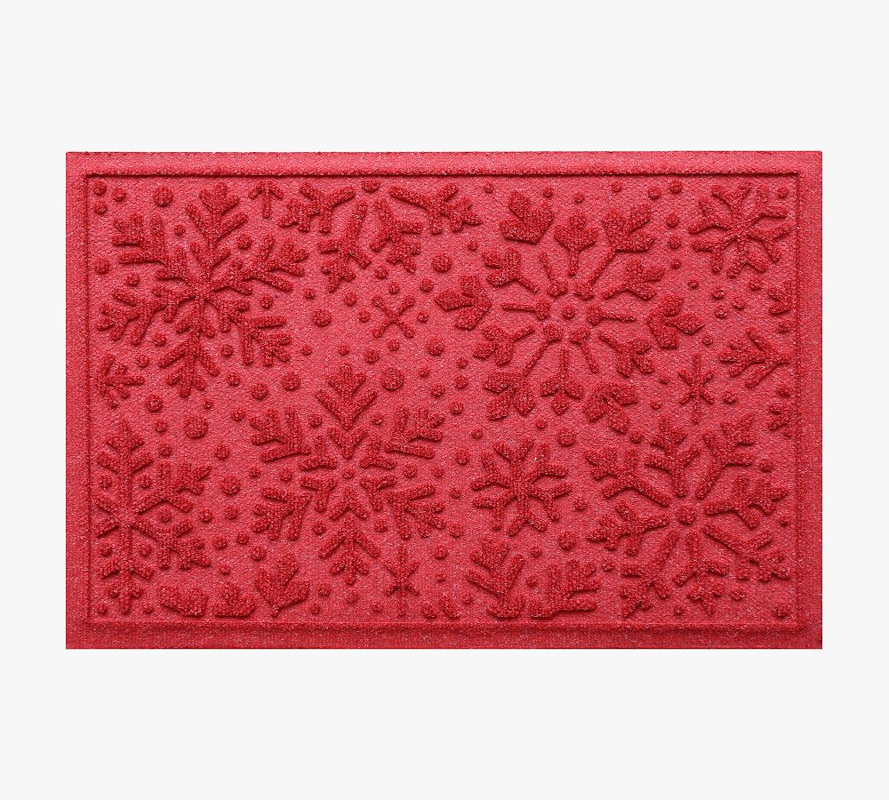 Solid Red Rubber Snowflake Outdoor Winter Door Mat