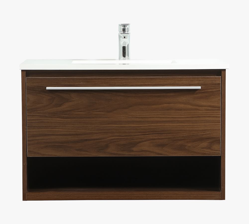 Walnut and White 30" Single Sink Floating Vanity