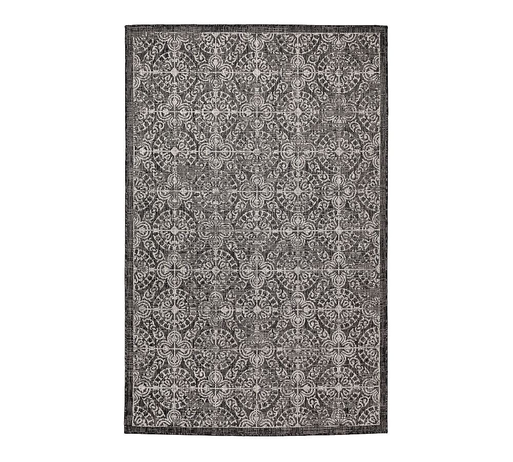 Antique Tile Medallion Black Flatwoven Synthetic Rug
