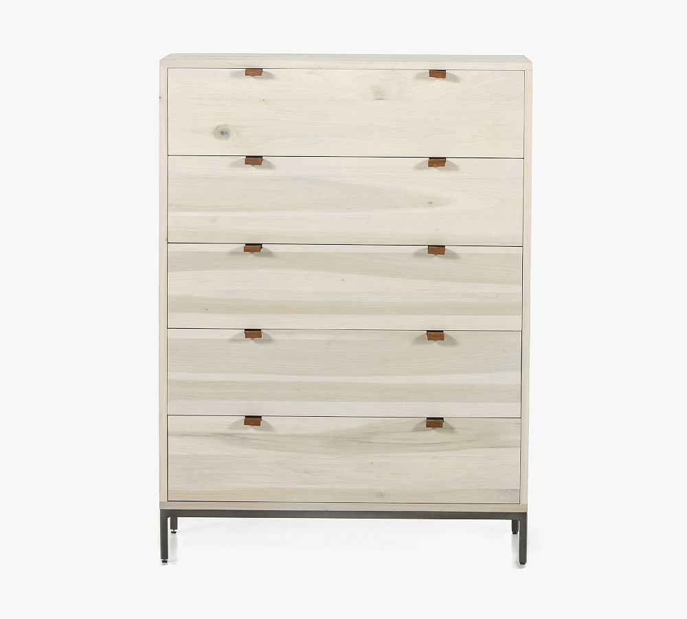 Dove Poplar Toffee Leather Mid-Century 5-Drawer Dresser