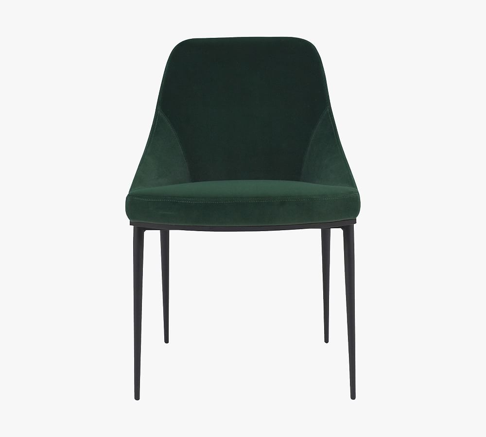 Green Velvet Upholstered Dining Chair with Steel Legs, Set of 2