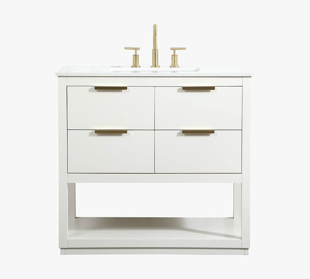 Larkin 36" White MDF Single Sink Vanity with Gold Pulls