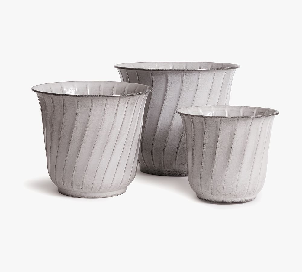 Dove Gray Antique Metal Round Planters Set of 3