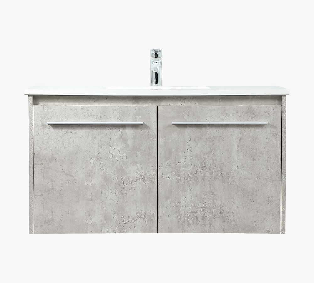Concrete Gray 36" Single Sink Floating Vanity with Marble Top