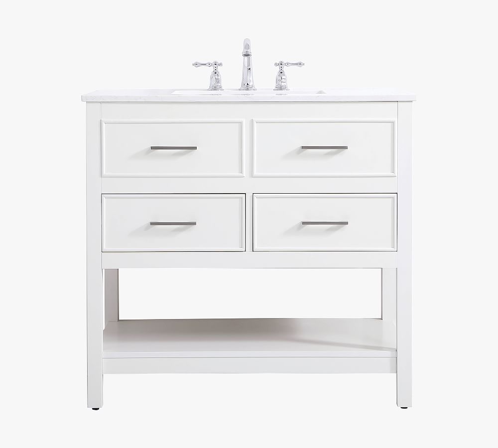 White 36" MDF Single Sink Vanity with Marble Top