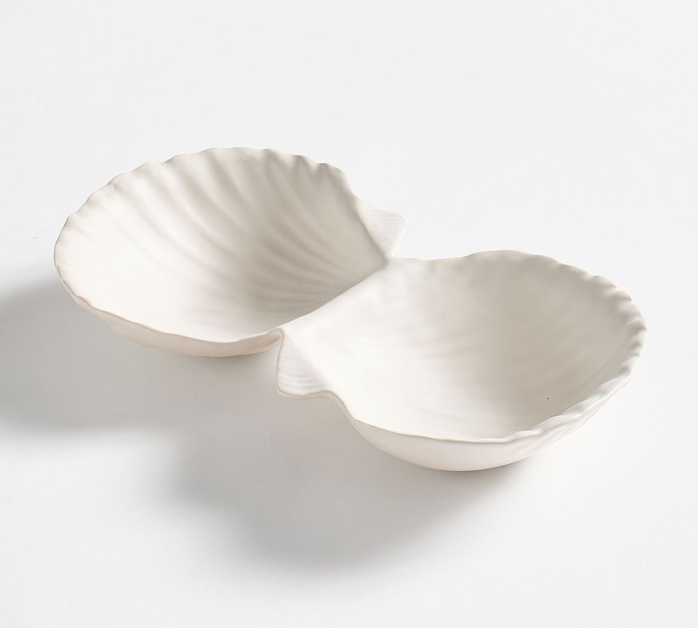 Shell Stoneware Double Condiment Server