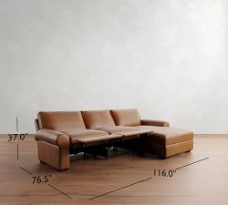 Big Sur Roll Arm Leather Power Reclining Chaise Sectional (116&quot;-128&quot;)