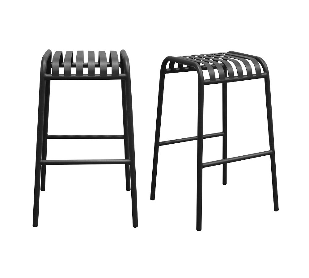 Enid Black Powder-Coated Steel Stackable Outdoor Barstools - Set of 2