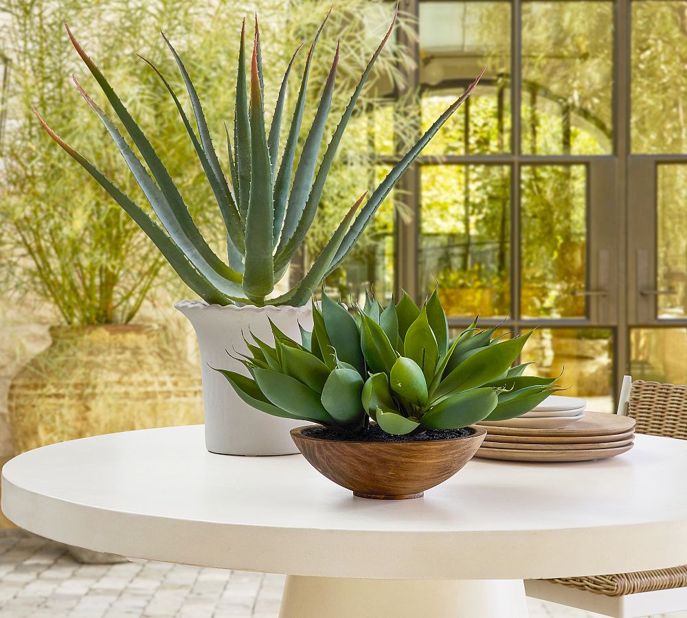 Faux Composed Spike Aloe Plant In Wooden Pot