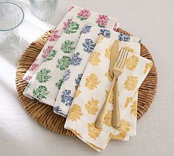 Sophia Floral Block Print Cotton Napkins - Set of 4